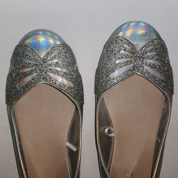 Ladies Silver & Opalescent Glitter Butterfly Flats - Picture 7 of 9